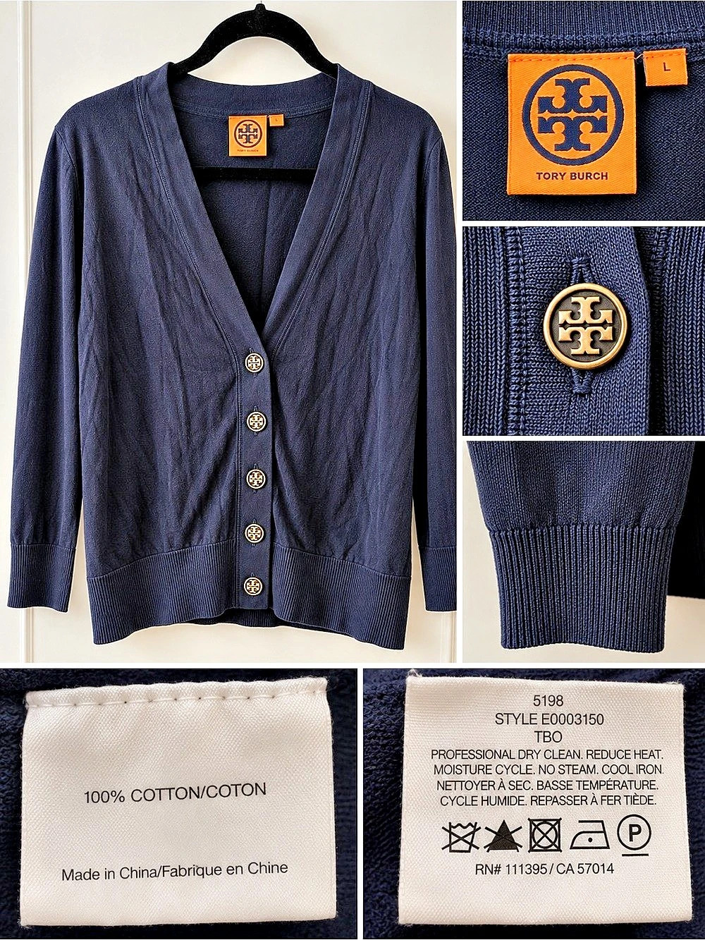 Tory Burch Cotton Cardigan in Blue Size Large Like New